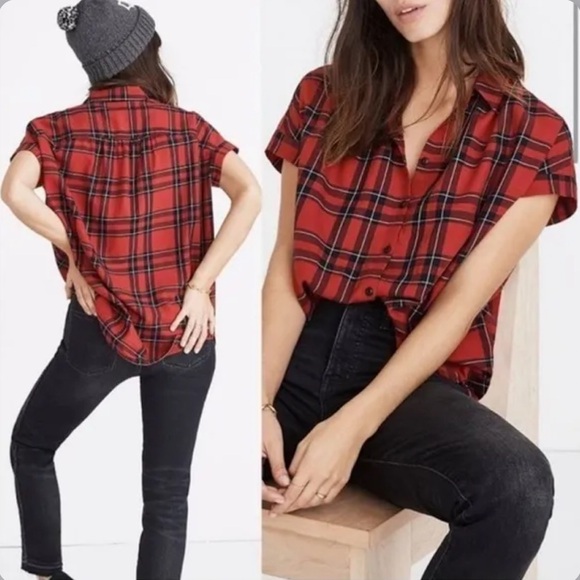 Madewell Tops - Madewell Red and Black Plaid short sleeved Shirt medium